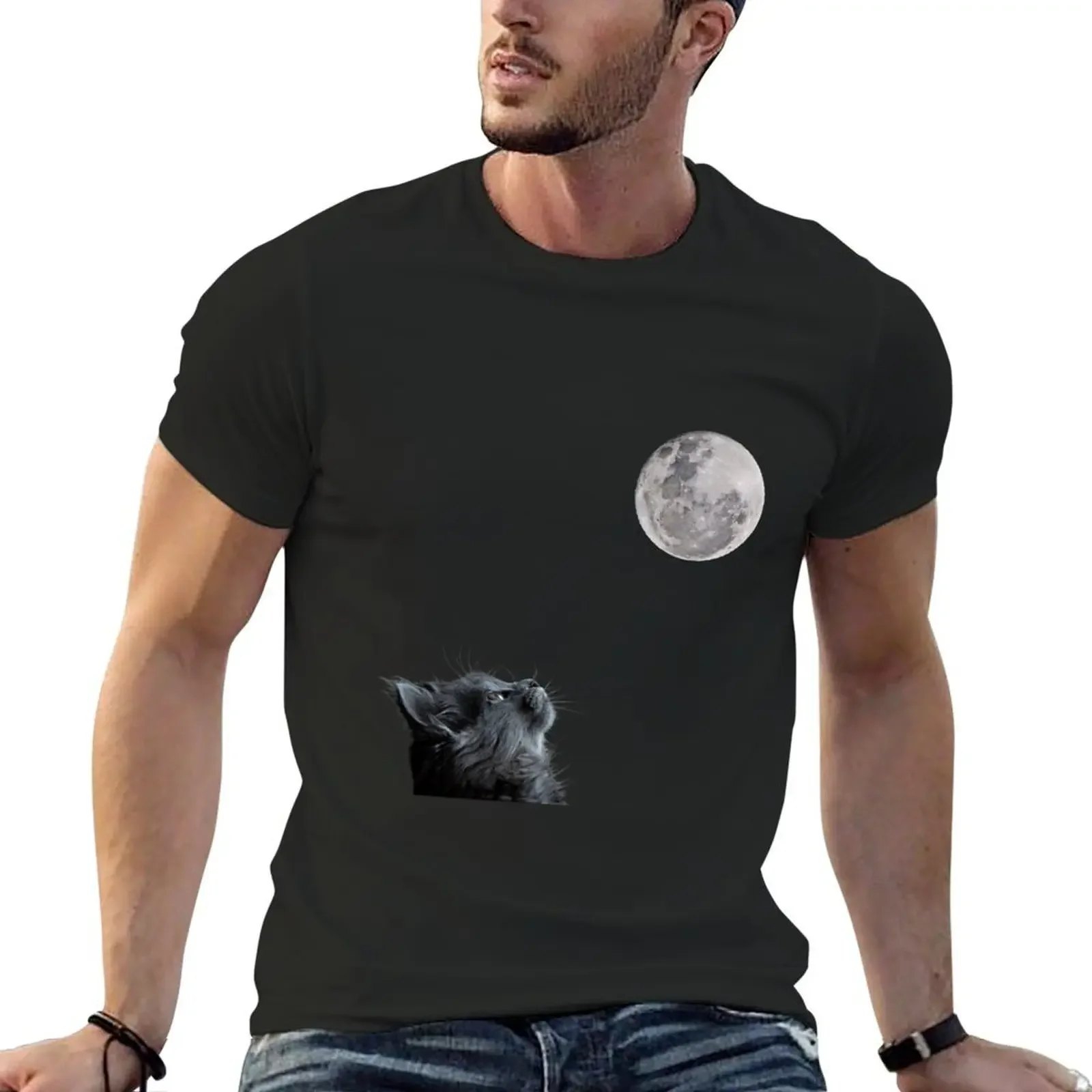 

Cat Looking At The Moon T-Shirt football t shirt shirts graphic tee tshirts for men