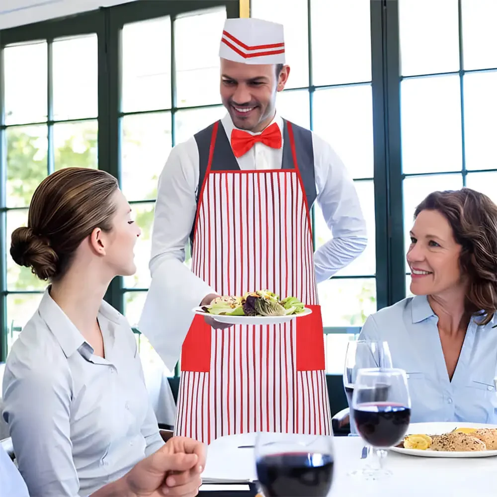 Косплей 50-х годов Официант Косплей Костюм 4 шт. Наборы Карнавалы Цирк Тематическая Вечеринка Хот-дог Сода Джерк Фильм Ночь Красная и Белая Полоса Так