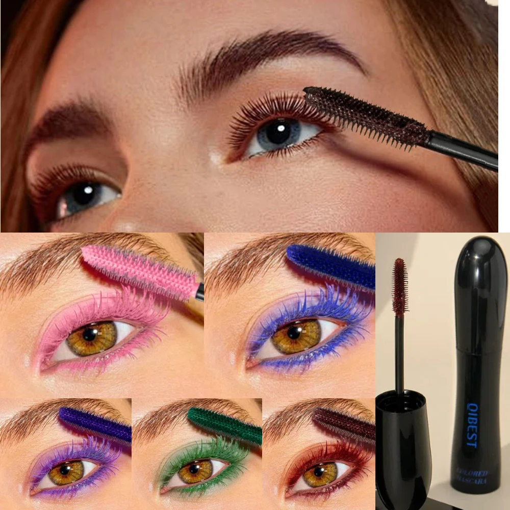 Mascara bouclé coloré imperméable à séchage rapide, Extension de cils en Fiber de soie, cils multicolores, maquillage violet durable