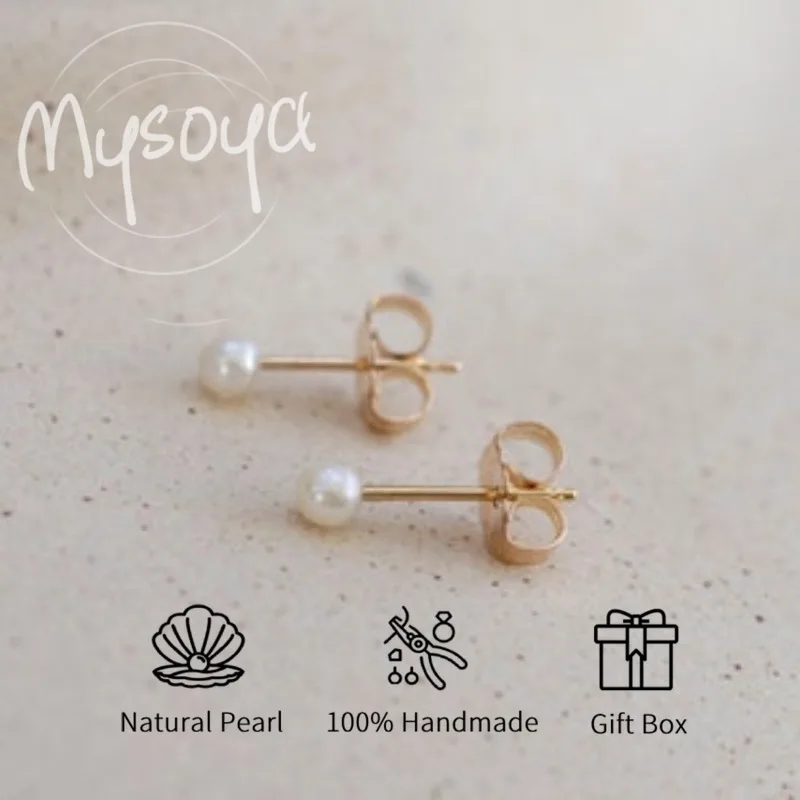 

Серьги Mysoya с белым пресноводным жемчугом 3-4 мм в подарочной коробке, подарок на день рождения, свадьбу, День святого Валентина для нее/него