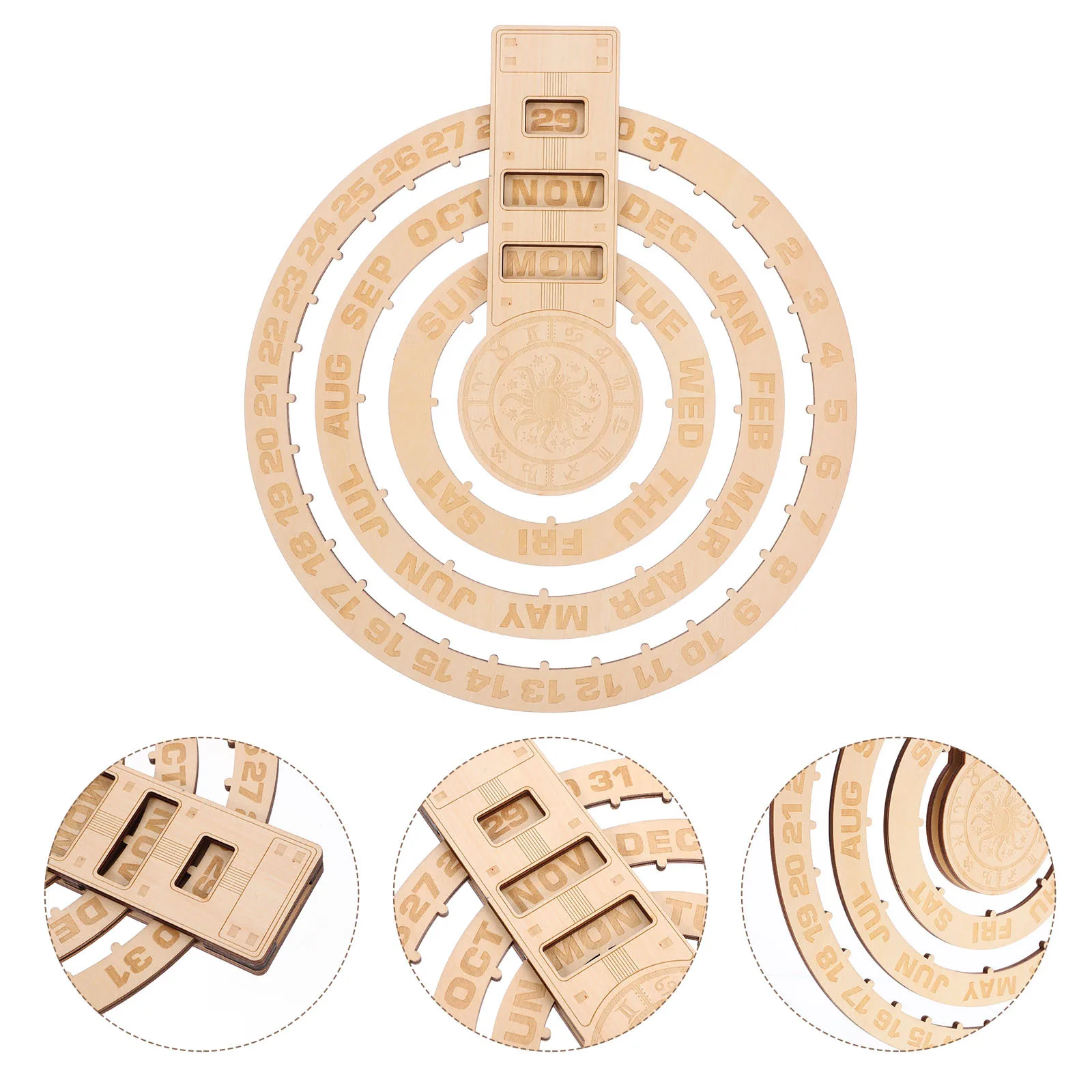 

Vintage Rotating Wooden Perpetual Calendar Wall Hanging Decorative Calendar for Home Office Kitchen Counter Desk