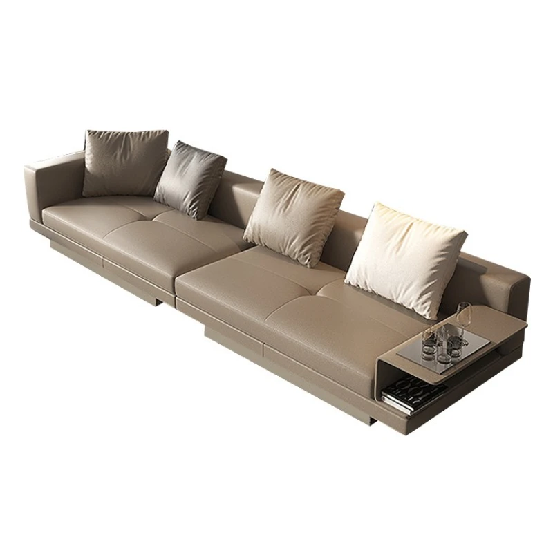 

Italian minimalist sofa leather living room straight row villa first layer cowhide suspension three people