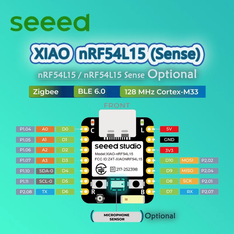 

Seeed XIAO nRF54L15 / nRF54L15 Sense, 1/2/3/5/10 шт., BLE 6,0, Zigbee, резьба, 128 МГц Arm Cortex-M33, USB Type-C, зарядка аккумулятора