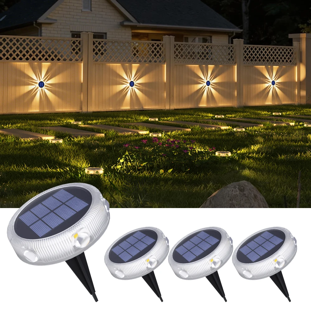 Solar Ground Lights 4 Pack IP68 Waterproof Outdoor Dual Install Tape&Screw Auto On/Off Solar Garden Step Lights Landscape Lighti