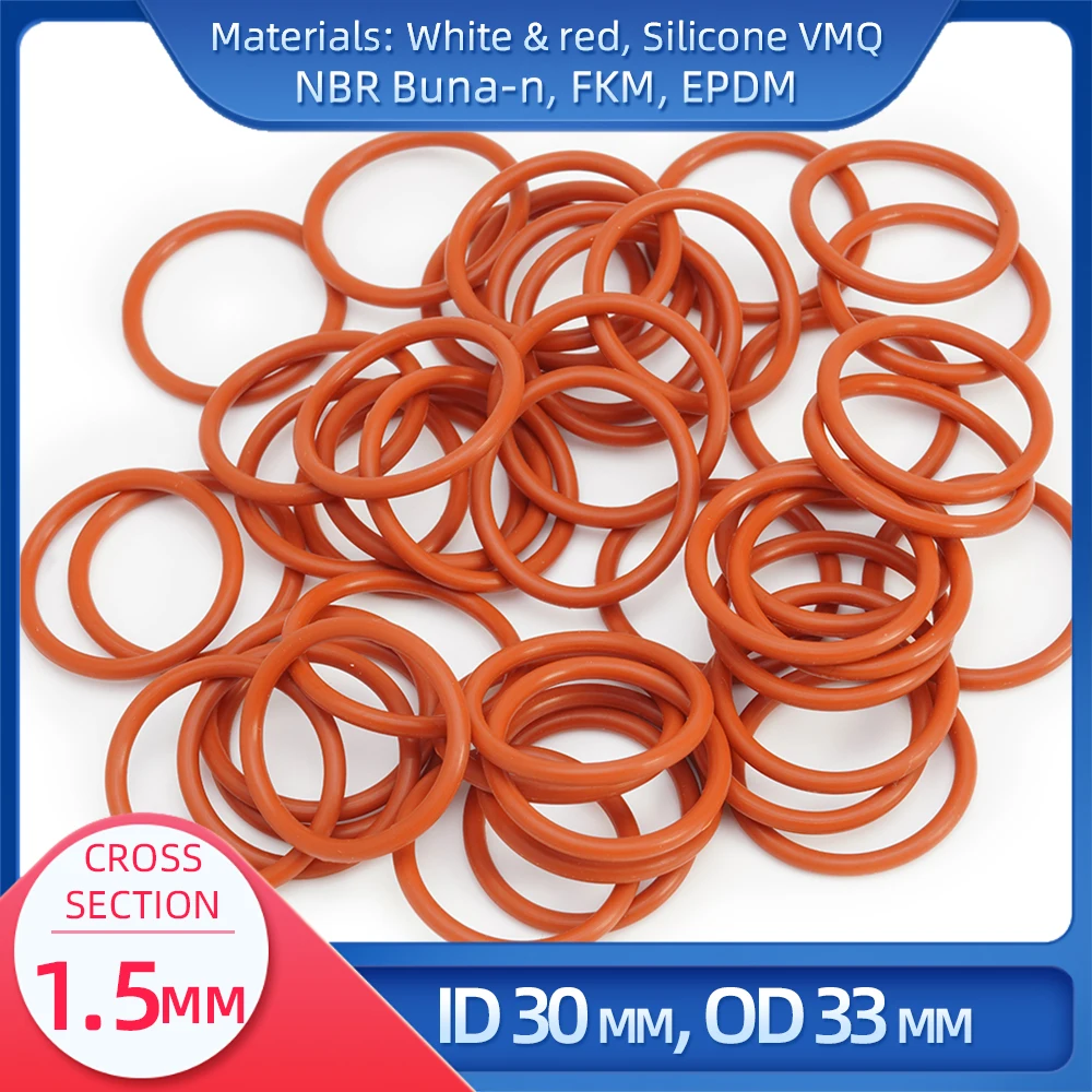 

O Ring CS 1.5mm ID 30 mm OD 33 mm Material With Silicone VMQ NBR FKM EPDM ORing Seal Gaske1