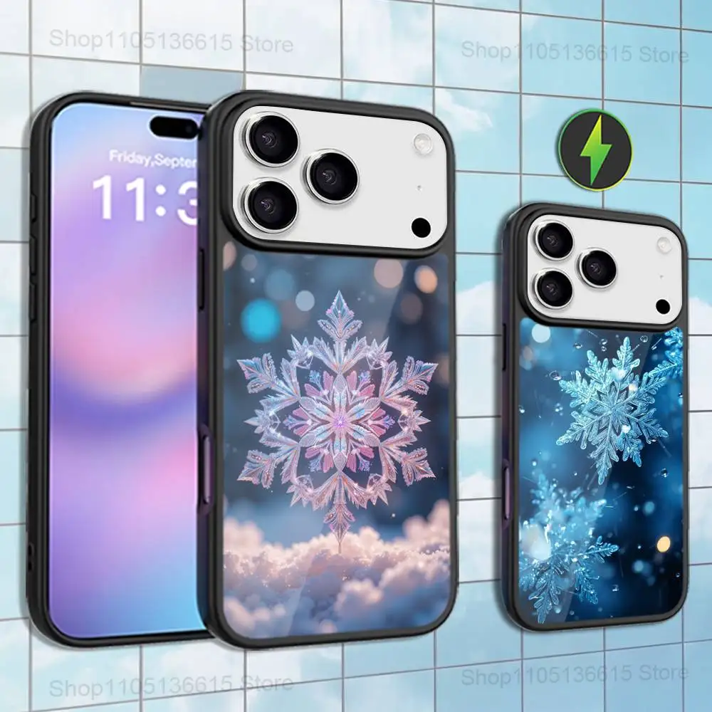 

Winter Christmas Snowflakes Case For iPhone 16,15,17,14,13,12,11,Pro,Max,Plus,Mini,Magsafe,Magnetic Wireless Charging Case