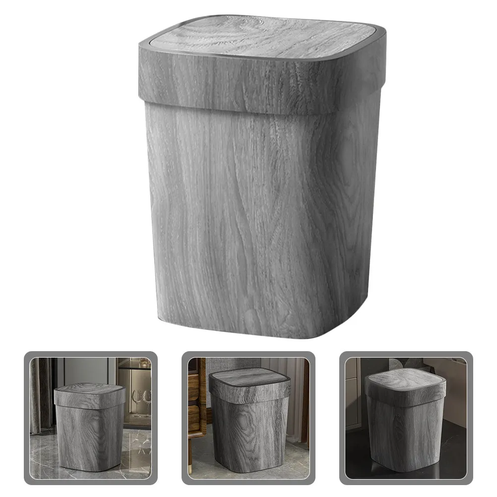 

Мусорное ведро с откидной крышкой и ретро-дизайном под дерево, идеально подходит для спальни, кухни, ванной комнаты, в скандинавском стиле, средней вместимости.