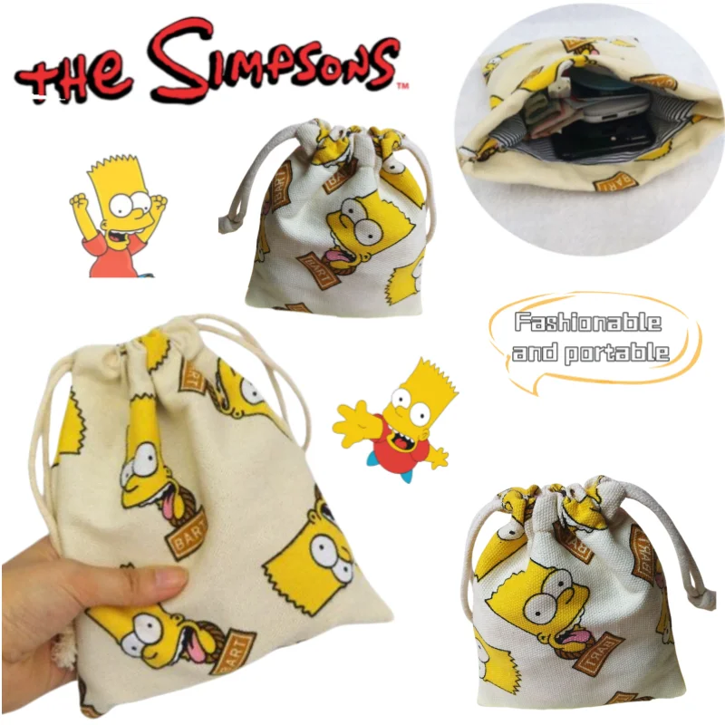 The Simpsons Aufbewahrungstasche, Bart Simpson Cartoon und niedliche Geldbörse, tragbar für Ausflüge, große Kapazität, Kordelzug-Kosmetiktasche – Detail 1