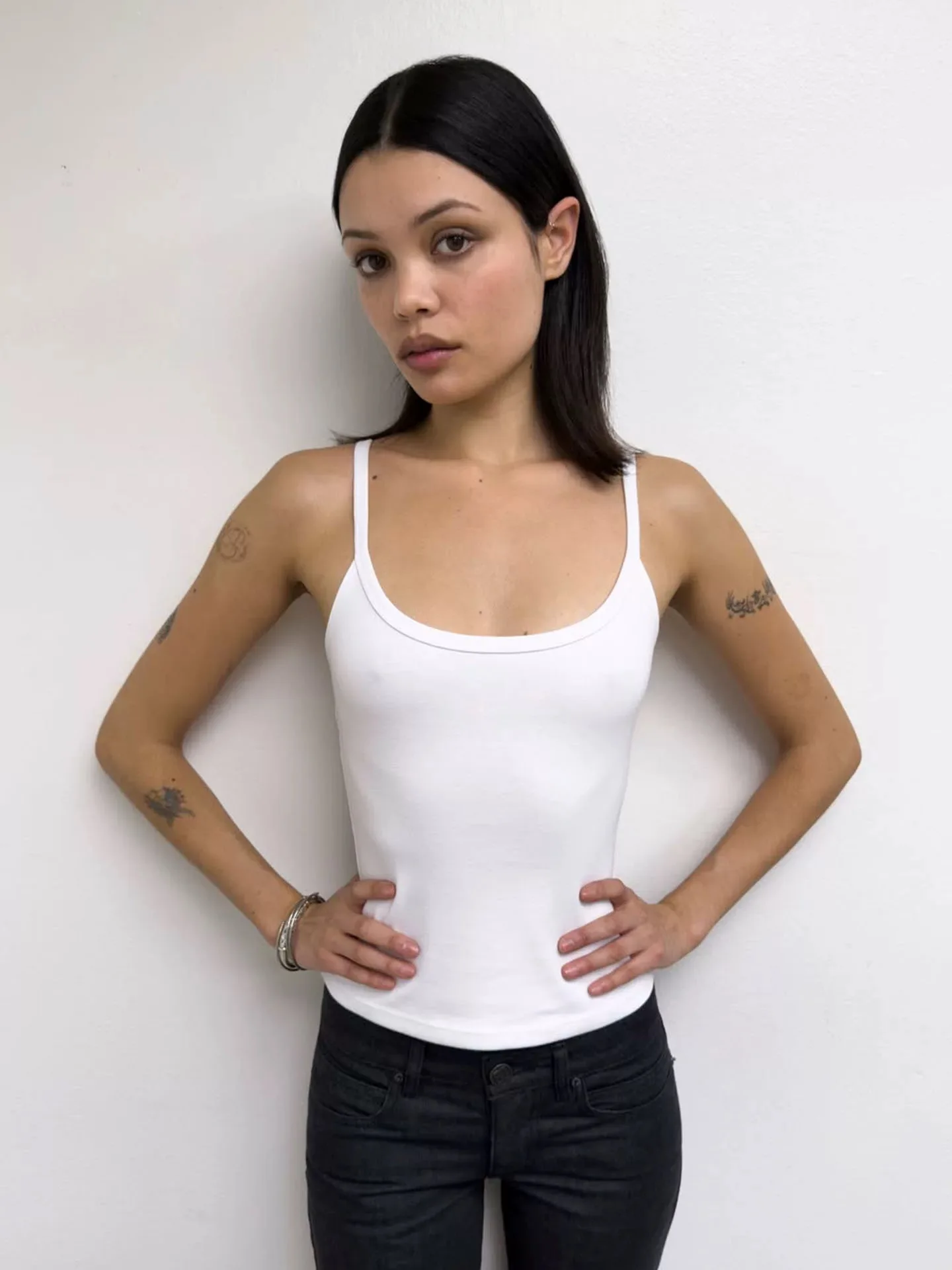 Tank Mint Green Cotton Elastic U-Neck Suspender Vest Minimalist Versatile Black and White Thread Slim Top