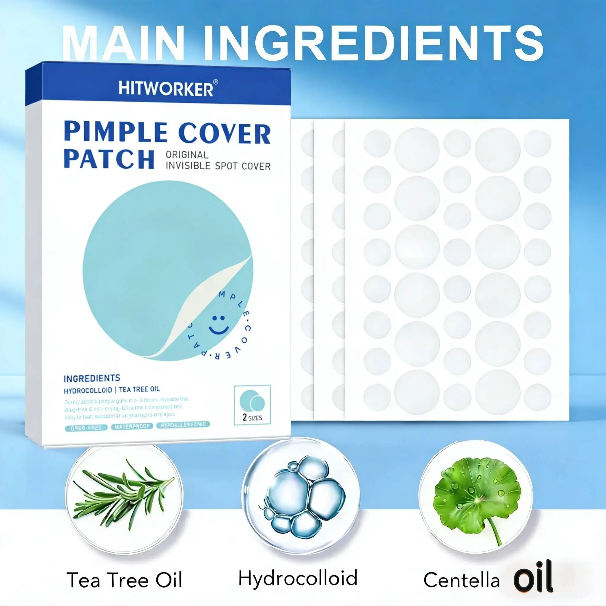 180/360/720PCS Hydrocolloid Zit Patches with Tea Tree Oil, Effective Acne Treatment, Invisible for Face & Skin