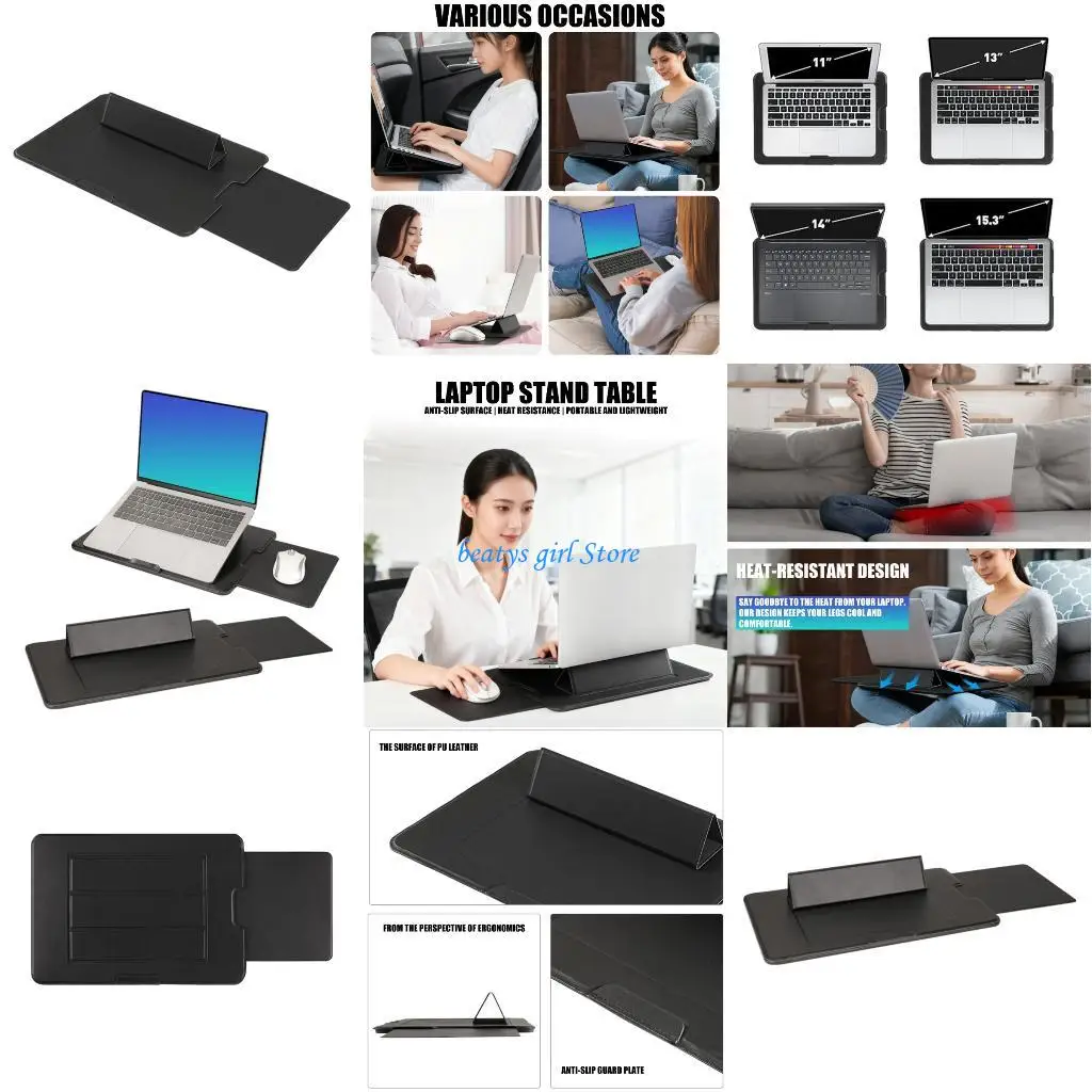 

C7AB Laptop Stand Lightweight PU Holder with Expandable Mouse Pad Ergonomic Anti Slip
