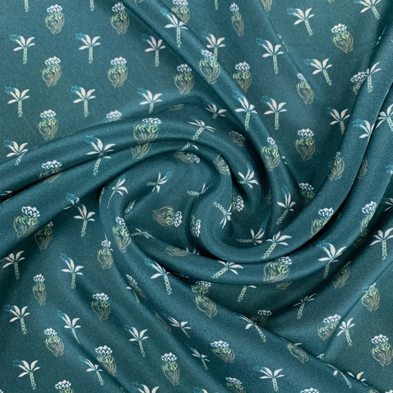 

1 метр 100% шелковый шелк 16 Momme Crepe Silk Fabri Синий Зеленый Маленький цветочный принт 140 см шириной 55 дюймов по дворам JX023