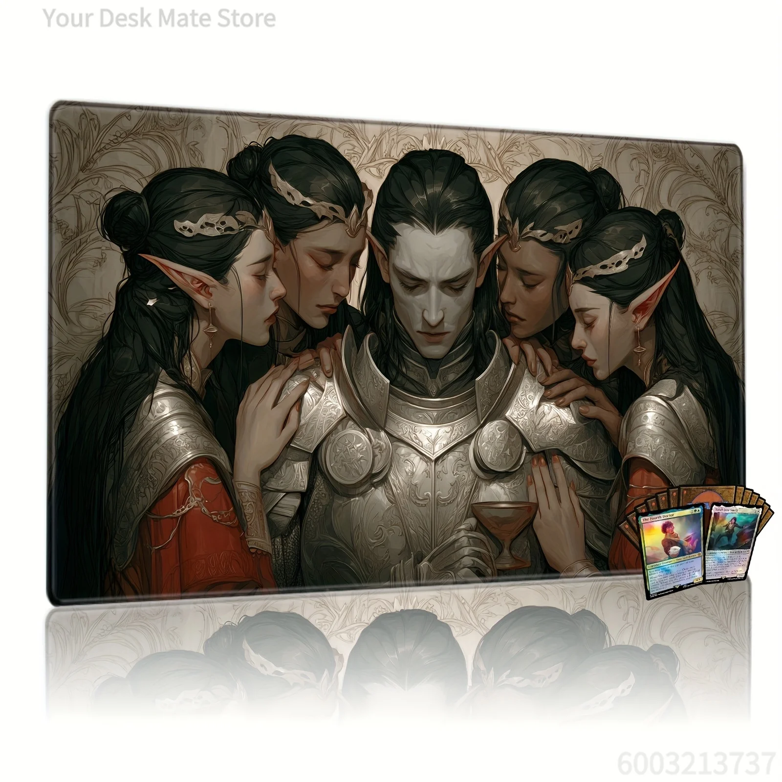 

Elves Surrounding Silvery Knight Design Magic Party Game Mat Durable Rubber for MTG&TCG Games 35X60cm Mouse Pad Office Desk Mats