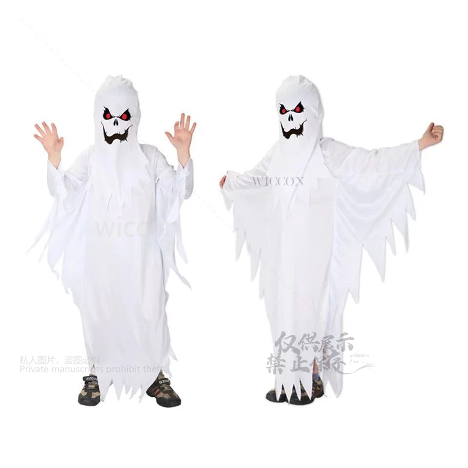 Kostium dla dzieci - zabawny strój białego ducha z kapturem i peleryną Upiorny, ale uroczy zestaw cosplay dla chłopców i dziewczynek Zatwierdzony na Halloween