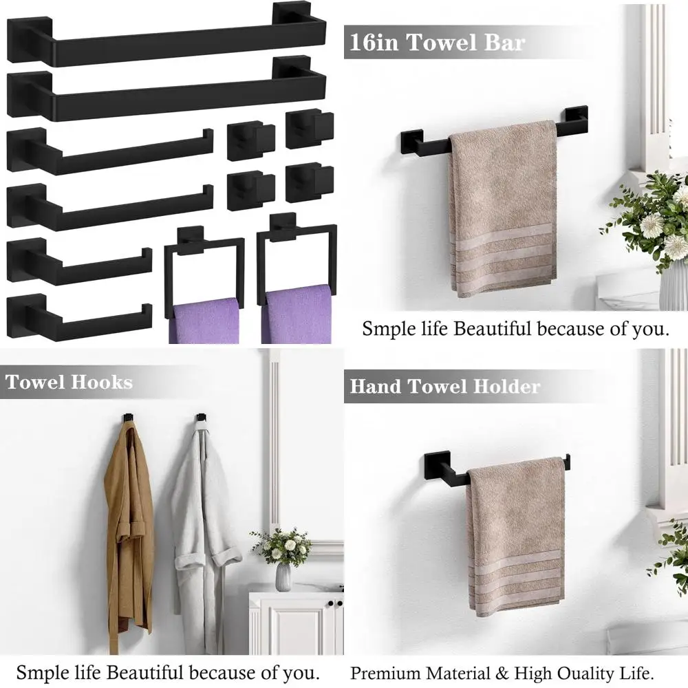 

Heavy Duty 12-Piece Matte Black Bathroom Hardware Set: Towel Rack, Hand Towel Holder, Toilet Paper Holder, and More