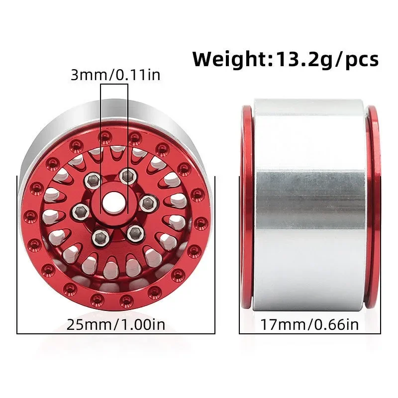 

4 Pcs Aluminum Alloy Beadlock Wheel Rim Wheels Hubs for 1/18 TRX4M/1/24 SCX24 AX24 RC Crawler Car Wheel Hub RC Upgrade Accessory