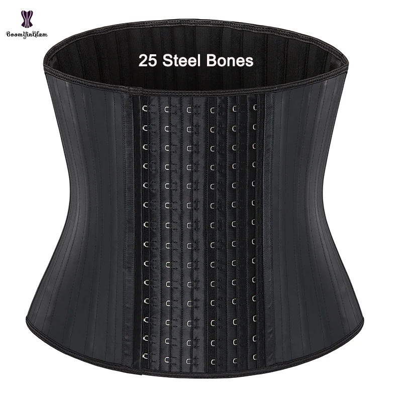 

25 Steel Bones Waist Training Corset XS -6XL Slimming Sheath Firm Tummy Control Girdle 6 Hooks And Eyes Leather Latex Corselet