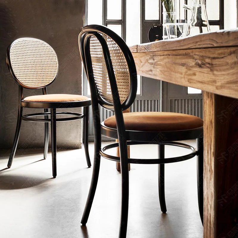 

Simple household solid wood rattan dining table and chairs Nordic home leisure back hotel creative armrest