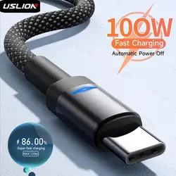 100W Type C Fast Charging Cable Automatic Power Off Nylon Braided USB Data Cord For Xiaomi 14 Redmi 13 Realme Huawei Oneplus 12