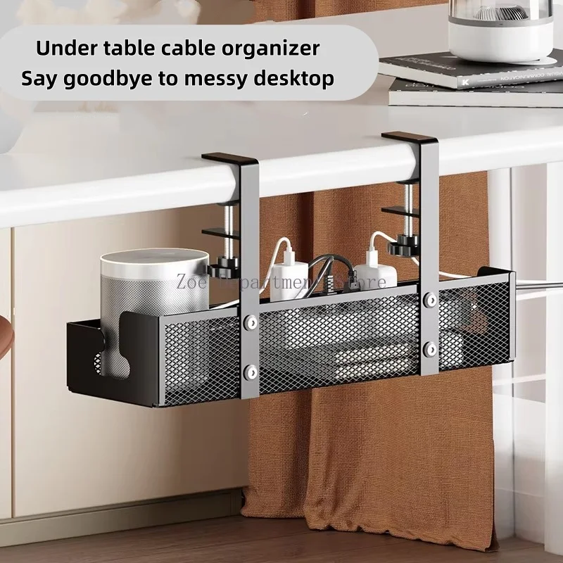 No Drilling Extendable Under Desk Cable Management Metal Cable Tray Under Desk With Clamp Retractable Power Strip Cord Holder
