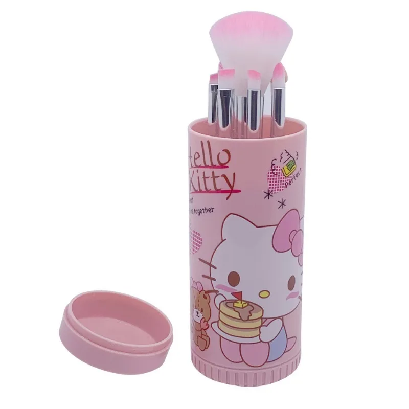 Hello Kitty Makeup Brush Cute Cartoon Set 8 Pieces Tube Beginner Blush Eyebrow Lip Brush Eyeshadow Brush Beauty Tools Gift