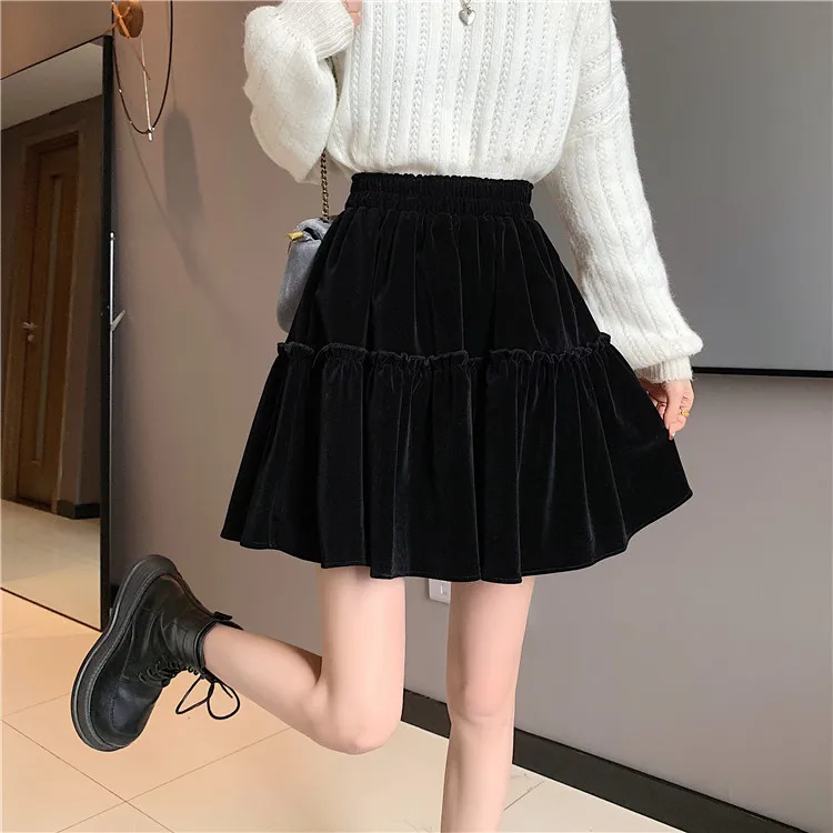Otoño mujer sexy mini falda de terciopelo de talla grande negro faldas cortas de terciopelo moda coreana streetwear skrits