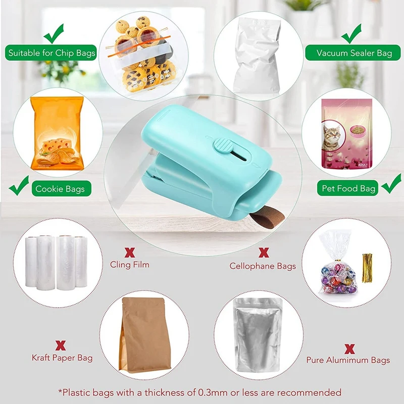 Mini Bag Sealer,2 In 1 Portable Sealer Cutter,Heat Sealer For Vacuum Sealer Bags,Household Handheld Machine 2PCS