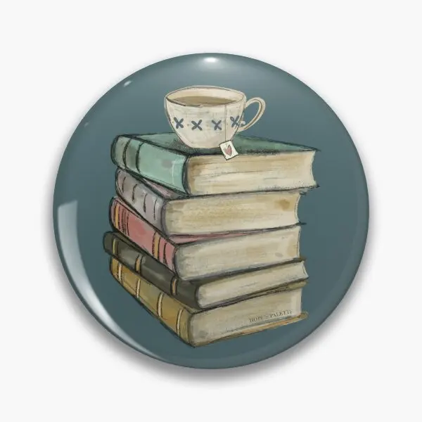 Vintage Book Stack And Tea  Soft Button Pin Clothes Cartoon Funny Jewelry Lover Brooch Creative Badge Lapel Pin Fashion Cute