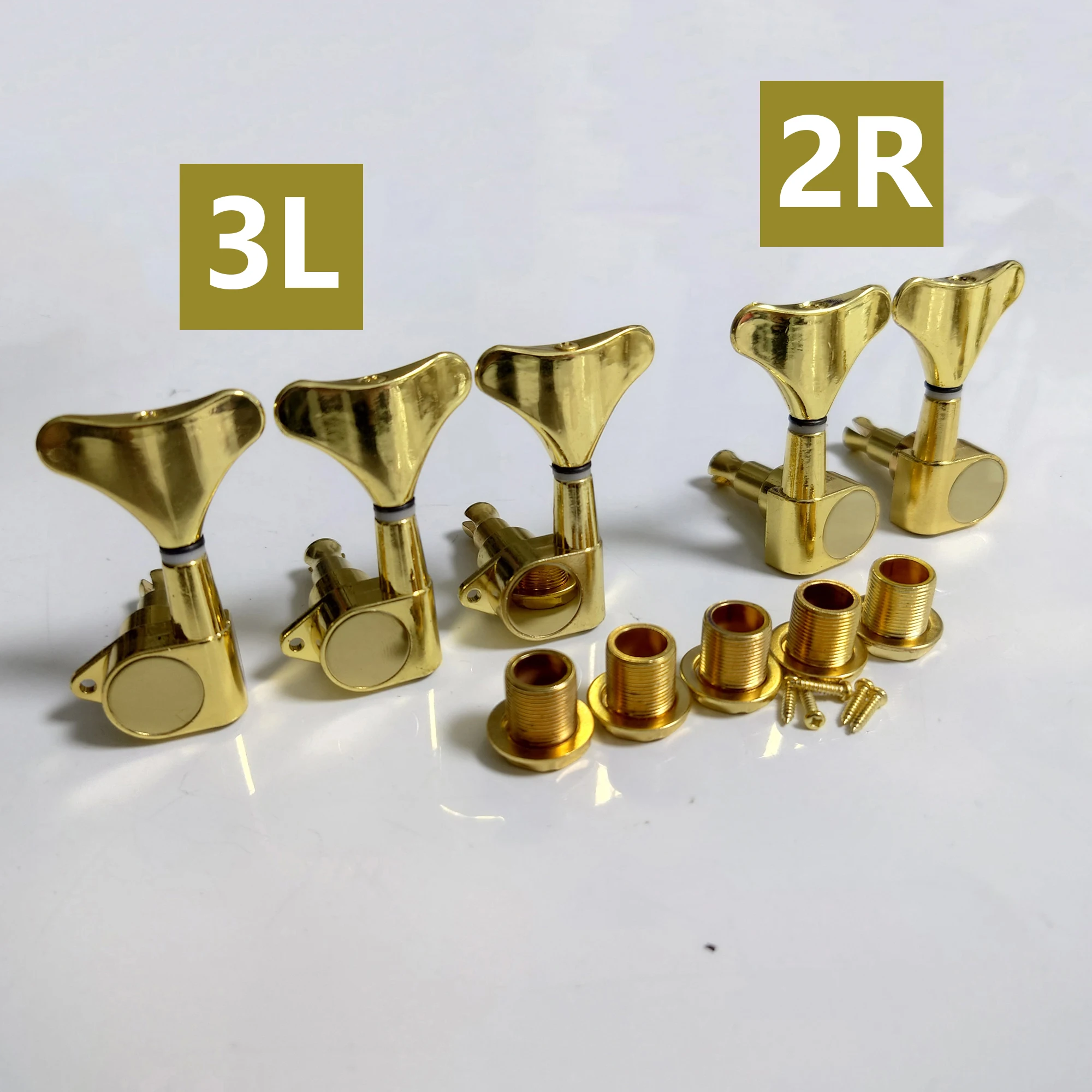 Gold Closed Electric Bass Tuning Pegs Left & Right Tuners Set for 3L 2R String Configuration Bass Guitar