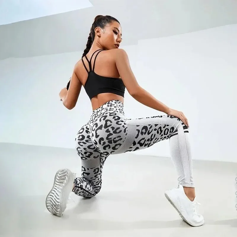 Women Sexy Leopard Leggings High Waist Seamless Leggings Fitness Hip Liftting Knit Fashion Tights Gym Trainning Yoga Leggings