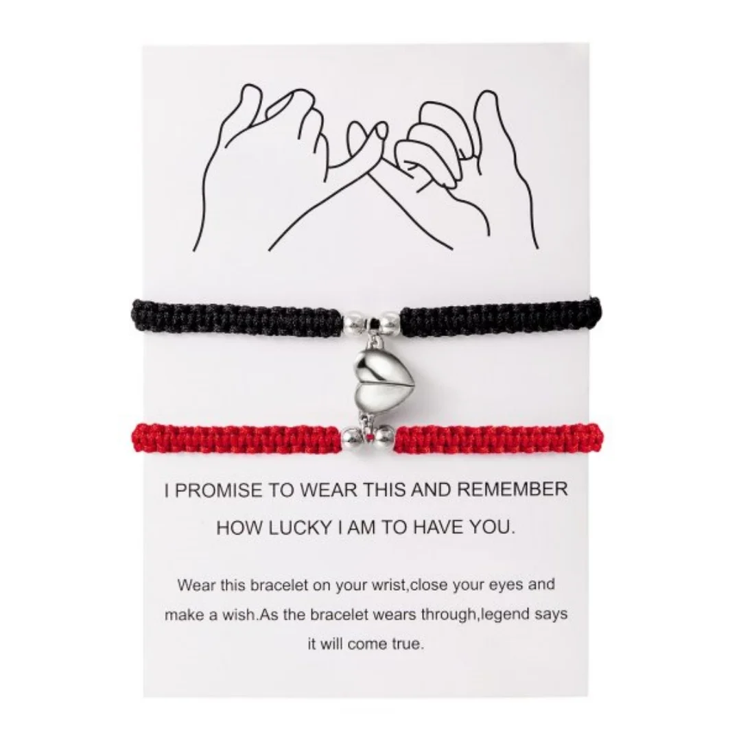 Handwoven Magnet Heart Couple Bracelet for Women Men Romantic Braided Rope Chain Matching Jewelry Lover Bestie Friendship Gift
