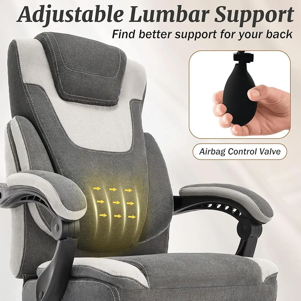 Big And Tall Fabric Office Chair 400Lbs With Foot Rest & Adjustable Lumbar Support, Ergonomic Executive Desk Chair, Reclining