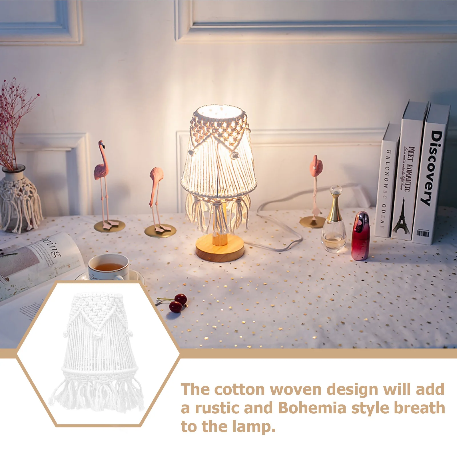 

Cotton Rope Macrame Lamp Shade Gentle Lighting No Dazzling Eyes Suitable for Various Lamps Indoor Decoration Macrame Lamp Shade