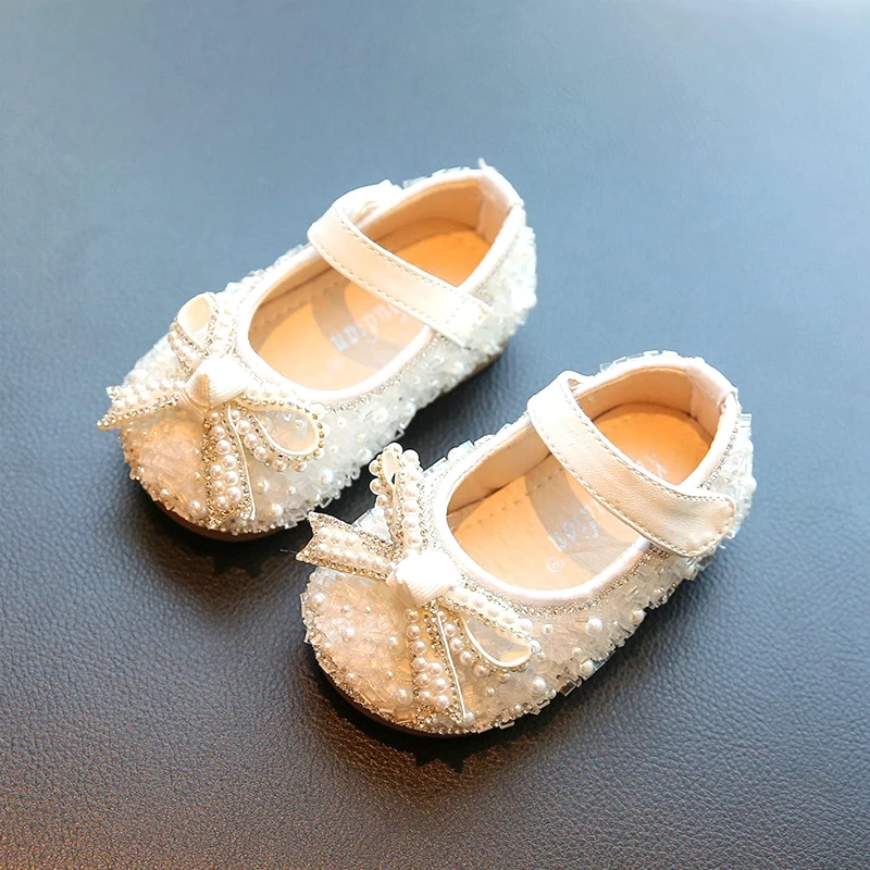 11-15cm High Quality Dress Shoes For 0-3Years Little Princess,Bling Rhinestones Full Pearls Toddler Girls Flats Shoes For Party