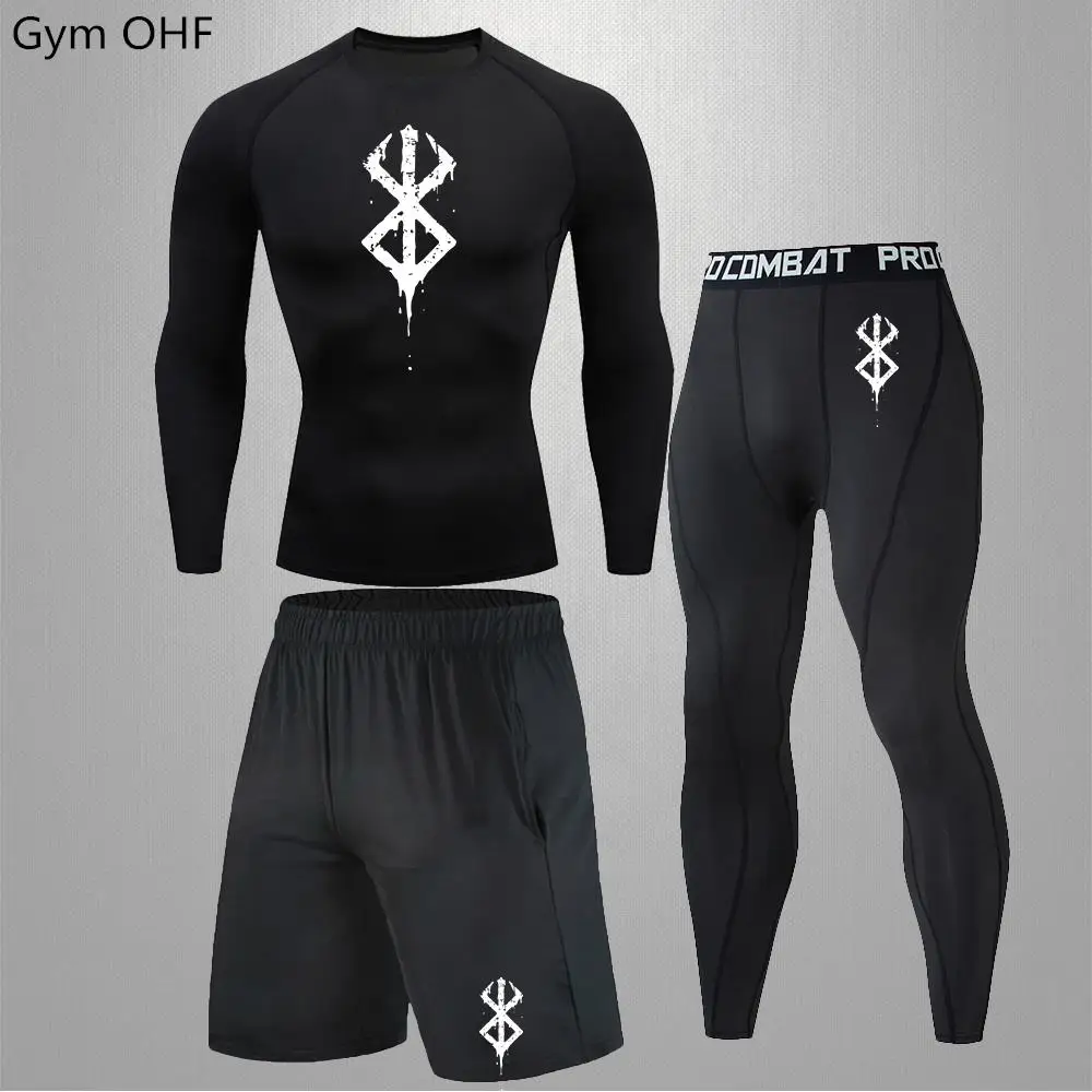 Anime Berserk-Print Tracksuit For Men,Rashguard jiu jitsu Kickboxing Compression Sets Men Gym Jogging Training Sportswear Men