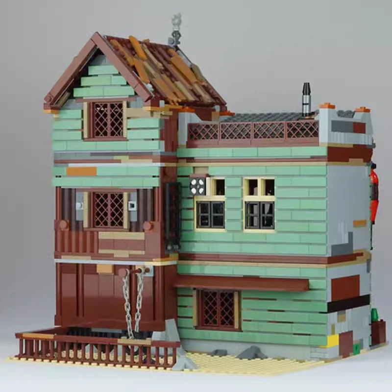 MOC Vintage Fishing Grocery Street Blocks Chinese Brand DIY Educational Bricks Scene Display Holiday Gifts