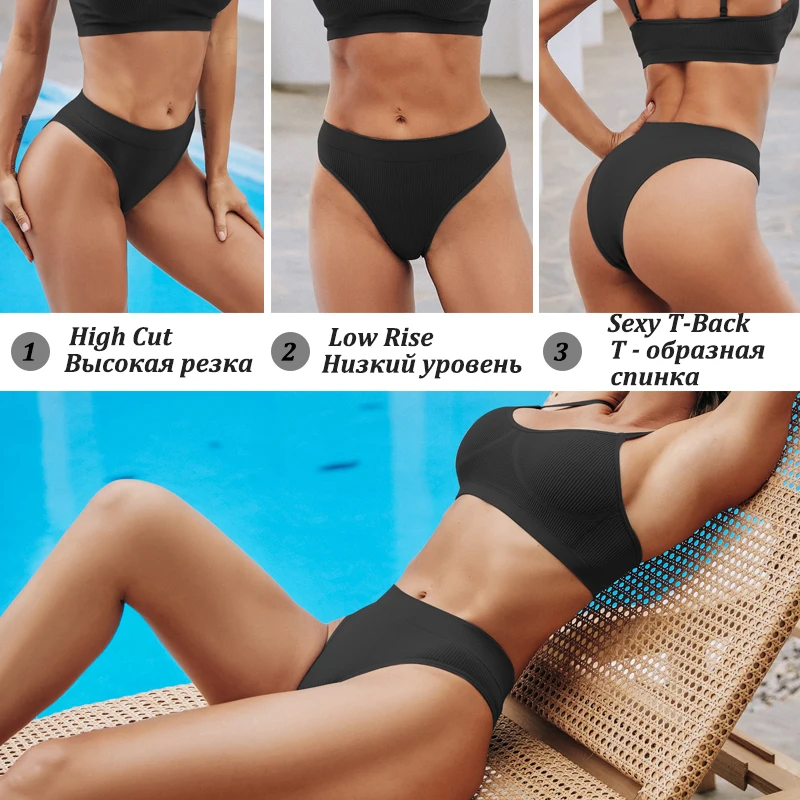 5 ks/sada dámských bezešvých kalhotek, žebrovaných, brazilských, sexy, s nízkým pasem, spodního prádla, dámských, jednobarevných, vysoce elastických - náhled 3