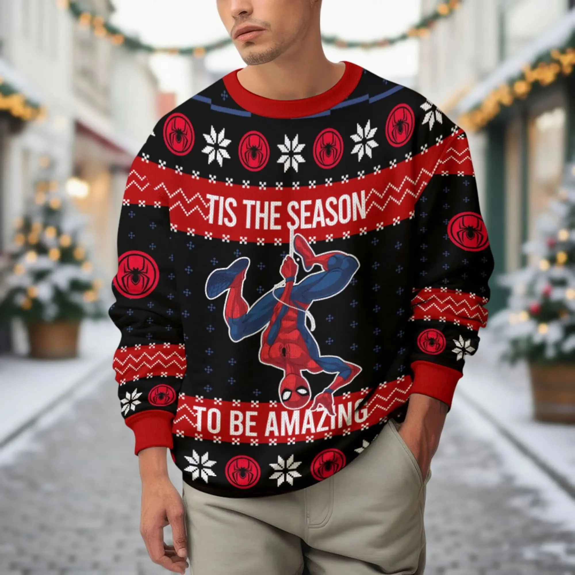 2026 Disney Spider Man Ugly Christmas Sweater Comfortable Casual Family Reunion Quick Drying Round Neck Hoodie