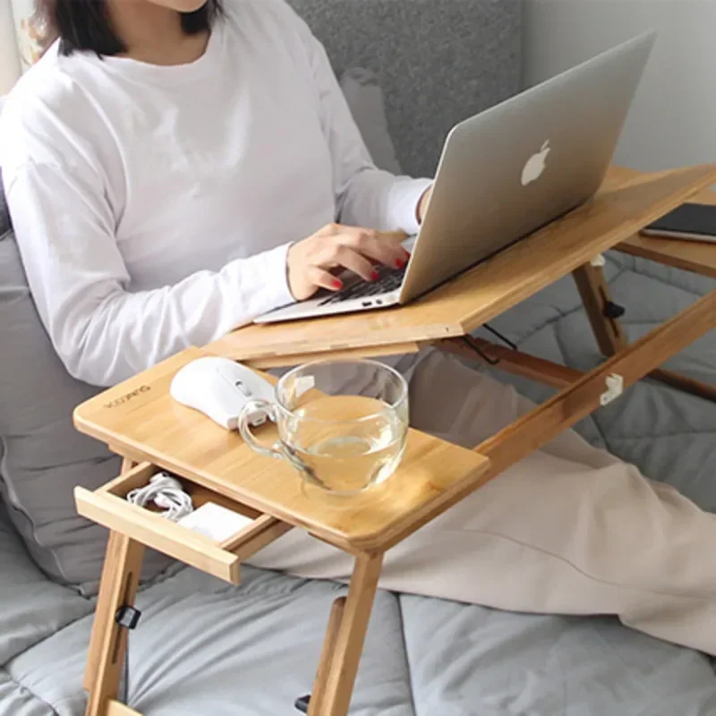 Portable Folding Laptop Desk, Bed Accessories, Folding Tray, Dormitory Bed Table,Modern Wooden Carving, Multi-Functional Workspa