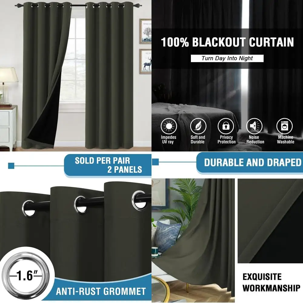 

Плотные шторы с термоизоляцией 84, плотные шторы с подкладкой, комплект из 2 панелей, оливковые для спальни и гостиной