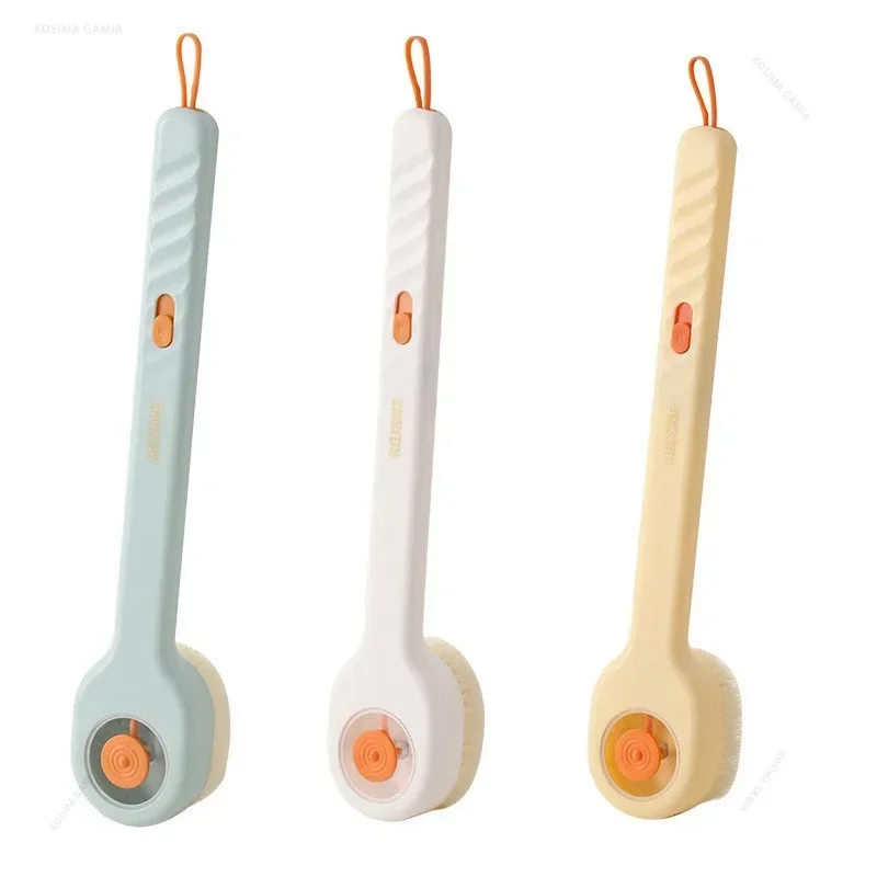 Soap Dispensing Shower Brush, Long Handle Soft Bristle Back Scrubber, Exfoliating Deep Clean Body Scrub Bathroom Accessory