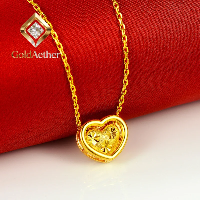 

Золотое ожерелье GoldAether Luxury 24K 9999 из чистого золота, подвеска в форме сердца, для женщин.