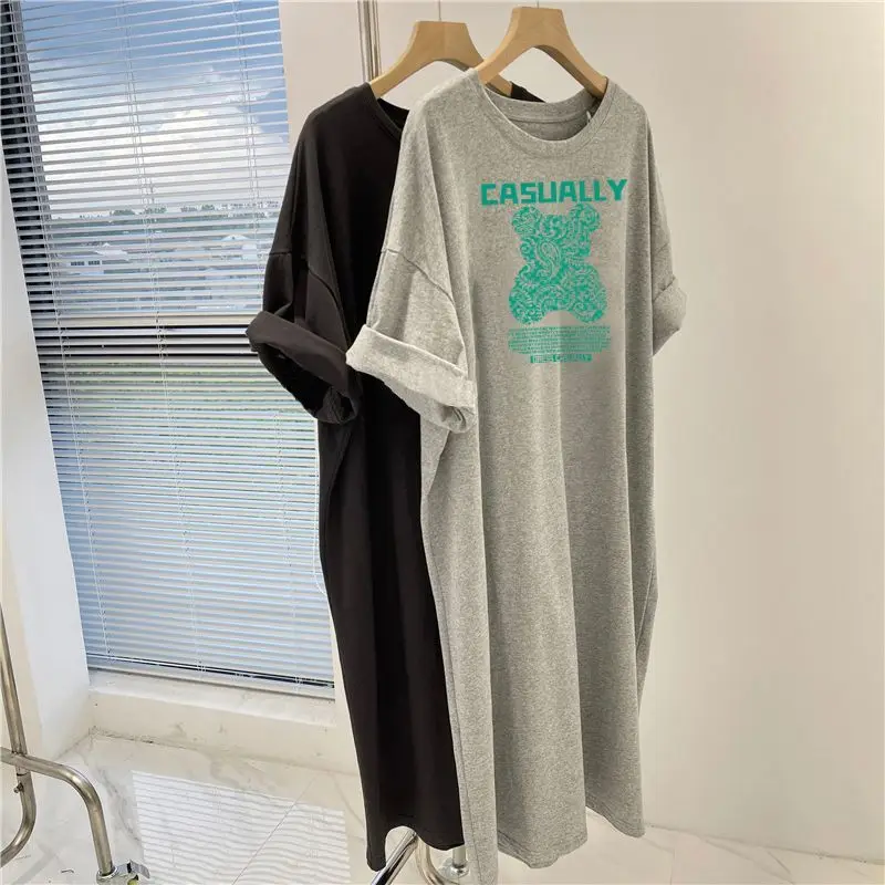 Women Clothing Cartoon Printed Tunics Summer Short Sleeve Casual Long T-shirt Short Sleeve O-neck Top Over the Knee Pullovers