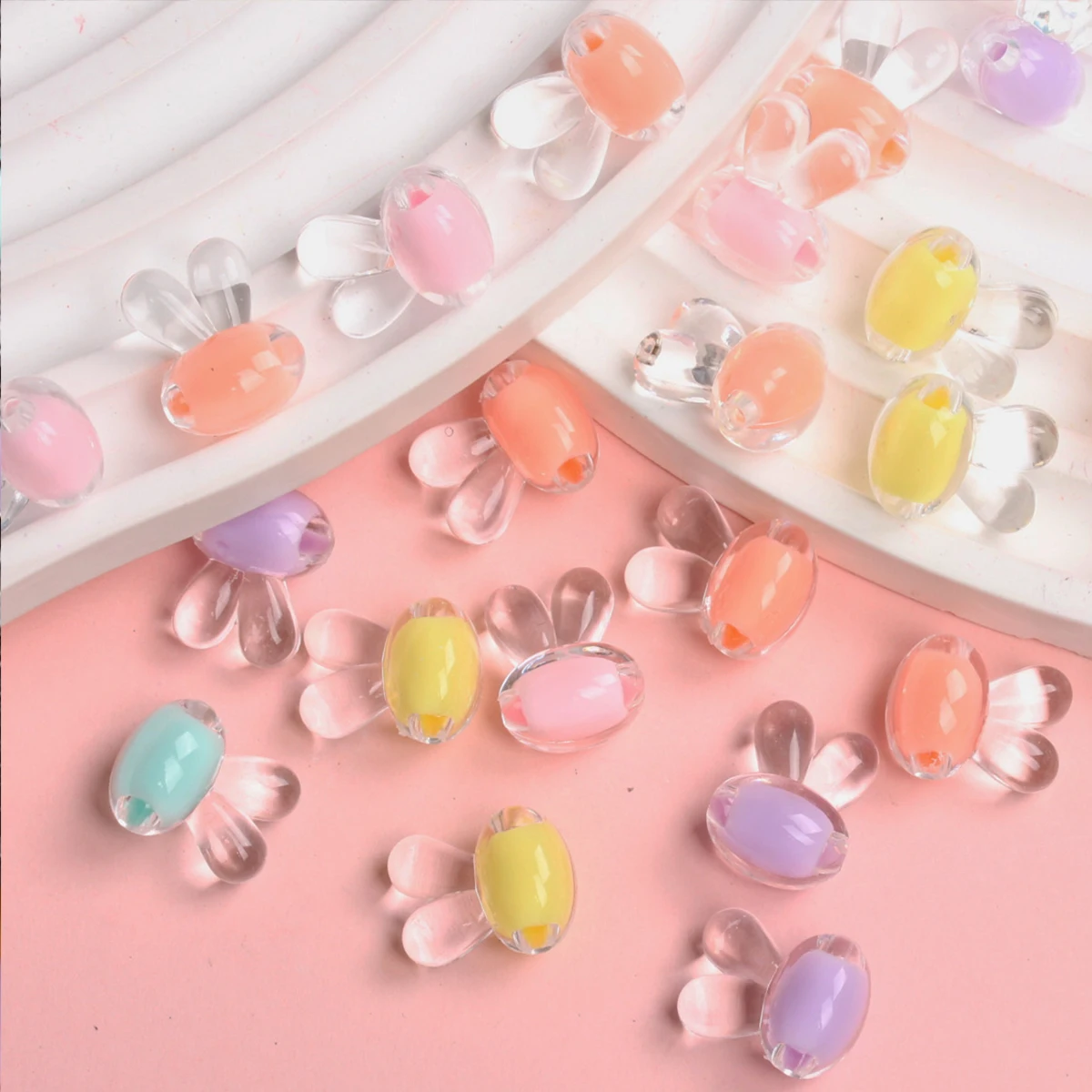 10Pcs 16*12mm Cute Candy Color Transparent Rabbit Shape Beads DIY Crafts Charms Necklace Bracelet Jewelry Making