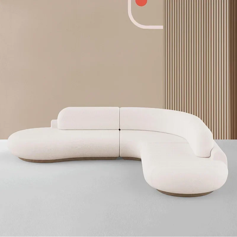 Nordic Minimalism Curved Corner round Sofa Living Room Cream Reception Shaped Sofa