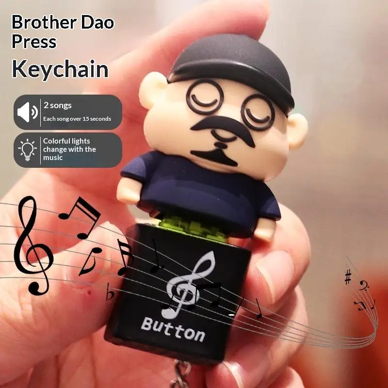 Cartoon Man Sound Light Keychain Music Button Glowing Keyring Creative Stress Relief Fidget Toy For Daily Decor Holiday Gift