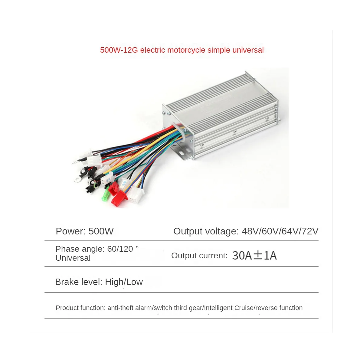 48V 60V 72V 500W Hub Motor Controller 12Mos MAX 30A for Electric Bike E-Scooter Motorcycle Bldc Motor Controller