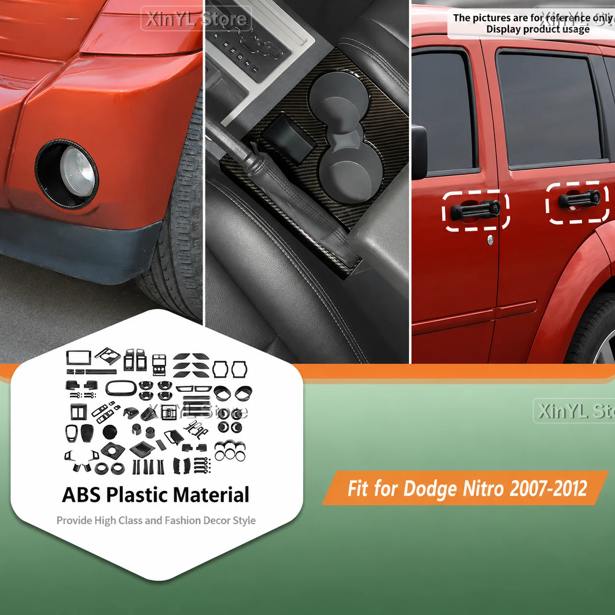 For Doge Nitro Center console Rearview mirror shell Reading lamp Car Interior Fuel cap Front fog light Decoration Cover Kit