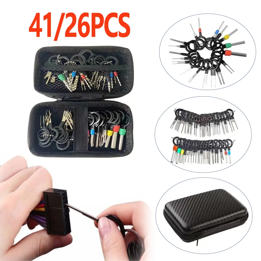 

41/26pcs Car Terminal Removal Kit Box Wire Plug Connector Extractor Puller Release Pin Extractor Set For Automotive Repair