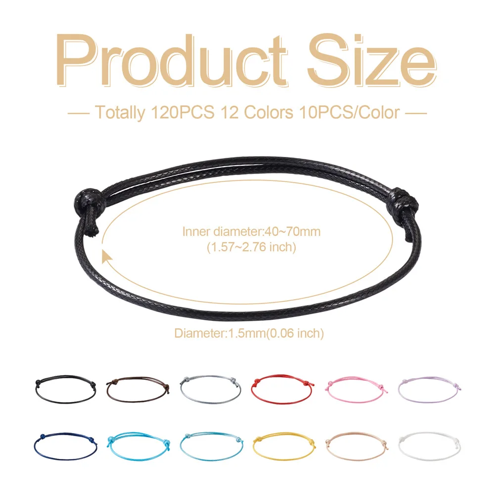 120Pcs 12 Colors Korean Waxed Polyester Cord Bracelet for Women Men Adjustable Bracelet Making Supplies Couple Friend Gifts